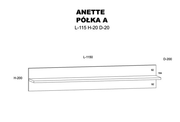 מדף תלייה ANETTE A 115 ס"מ אלון ארטיזן / שחור מט - מדפים - תמונה 5