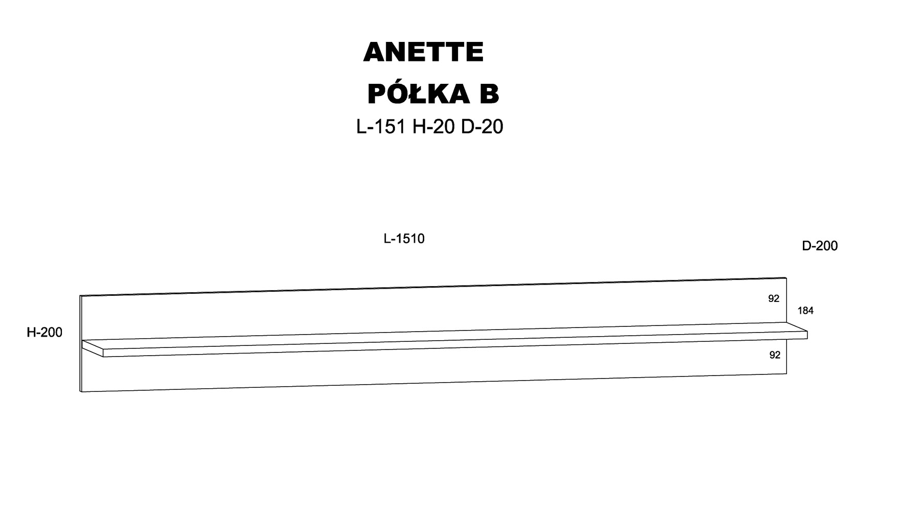 מדף תלוי ANETTE B 151 ס"מ אלון ארטיזן / שחור מט - מדפים - תמונה 2